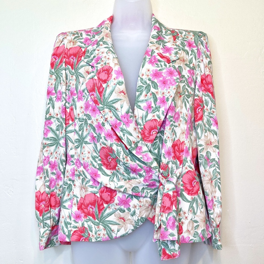 BELLE VOGUE | VTG Rare Floral Pattern Side Tie Lounge Blazer Jacket - Picture 2 of 14